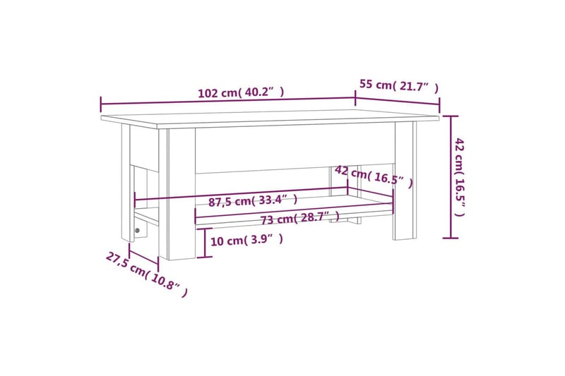 Soffbord rökfärgad ek 102x55x42 cm spånskiva - Brun - Möbler - Bord & matgrupp - Soffbord