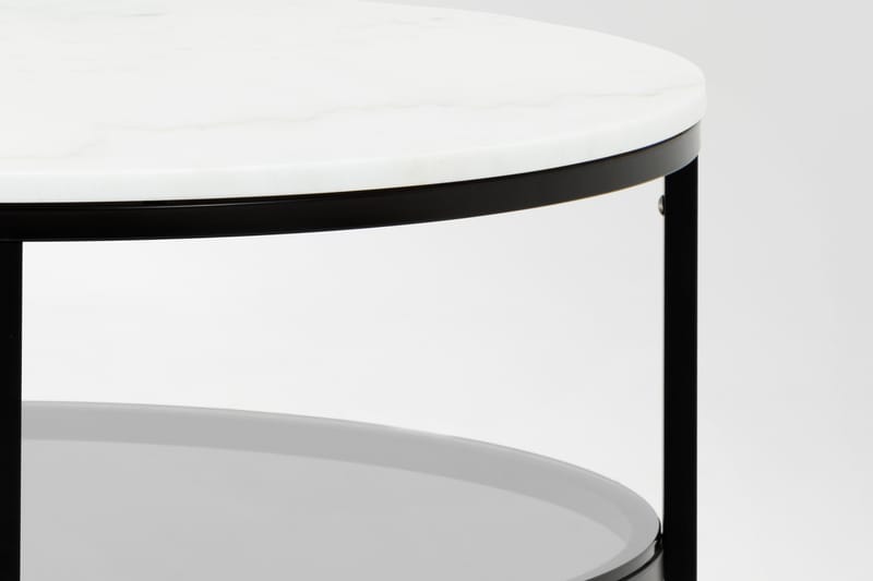 Soffbord Riseine 80 cm Runt Marmor - Vit/Svart - Höj och sänkbart soffbord - Soffbord med förvaring - Klaffbord & hopfällbart bord - Marmorbord - Soffbord - Soffbord med hjul