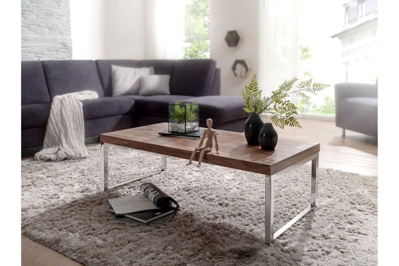Soffbord Santarosa 120 cm - Massivt Trä/Krom - Soffbord med hjul - Höj och sänkbart soffbord - Soffbord med förvaring - Klaffbord & hopfällbart bord - Marmorbord - Soffbord
