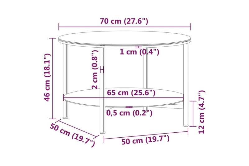 Soffbord svart och svart marmor 70 cm härdat glas - Svart - Möbler - Bord & matgrupp - Soffbord