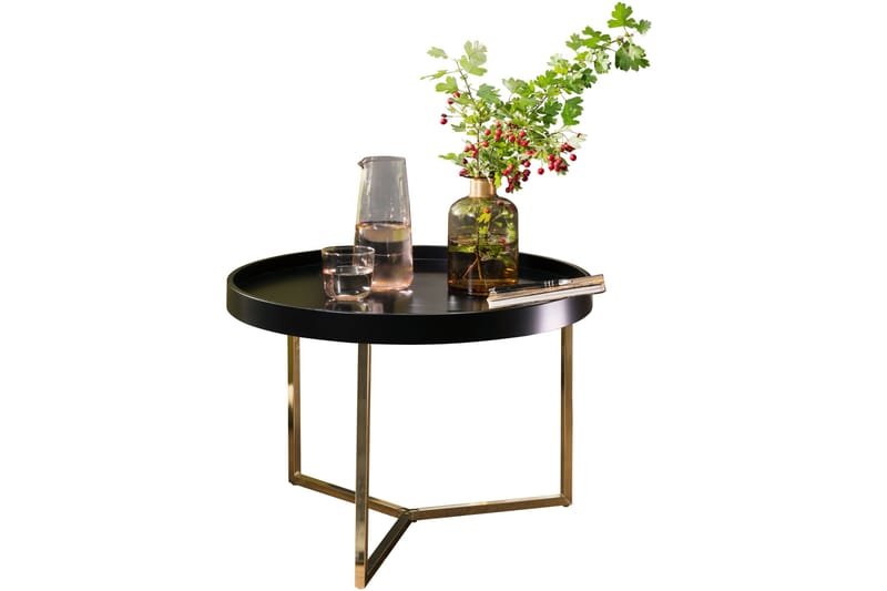 Soffbord Tilesha 59 cm Runt - Svart/Guld - Soffbord med hjul - Höj och sänkbart soffbord - Soffbord med förvaring - Klaffbord & hopfällbart bord - Marmorbord - Soffbord