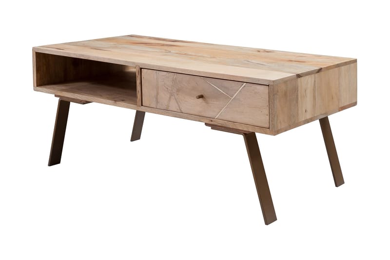 Soffbord Weikko 95 cm med Förvaring Låda + Hylla - Massivt Trä - Soffbord
