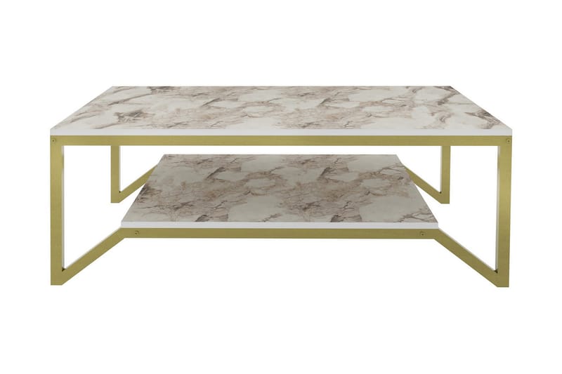 Soffbord Zakkum 60x45,8x120 cm - Guld/Vit - Soffbord med hjul - Höj och sänkbart soffbord - Soffbord med förvaring - Klaffbord & hopfällbart bord - Marmorbord - Soffbord