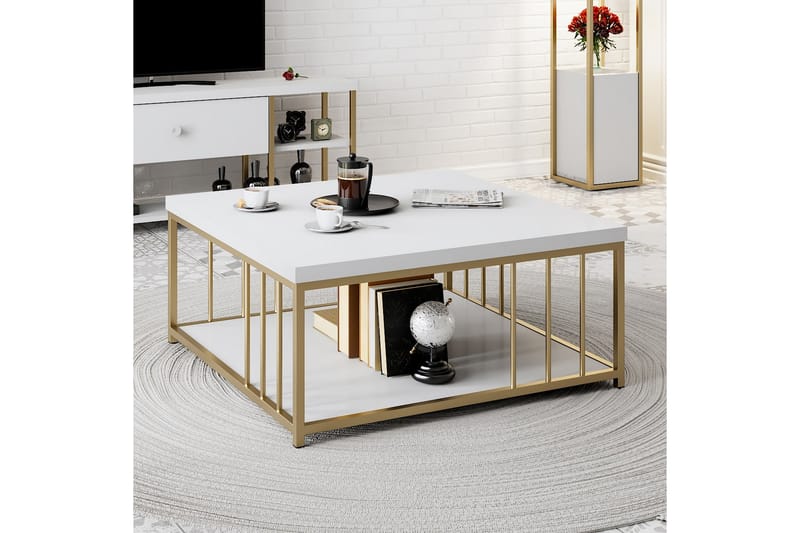 Soffbord Zenn 90x90 cm Vit/Guld - Hanah Home - Möbler - Bord & matgrupp - Soffbord