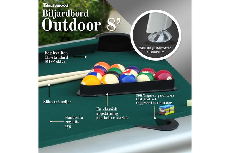 Biljardbord Blackwood Outdoor 8’ - Svart - Spelbord - Biljardbord