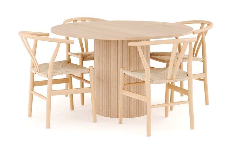 Uppveda Matgrupp 130 cm Rund med 4 Dezuid Matstol - Beige - M�öbler - Bord & matgrupp - Matgrupp