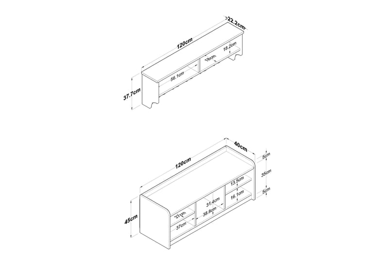 Hallmöbelset Caraway Vit/Brun - Hanah Home - Möbler - Hallmöbler - Möbelset för hall & entre