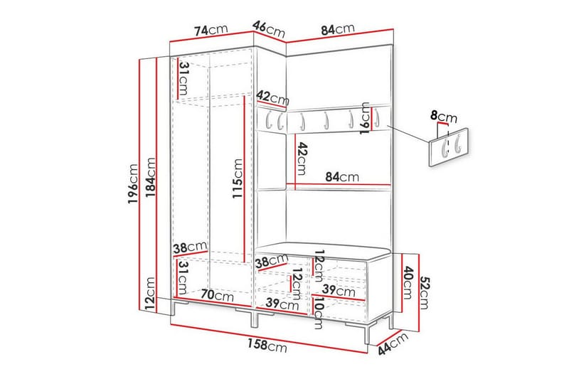 Hallmöbelset Dunvegan 158x44 cm - Brun - Möbler - Hallmöbler - Möbelset för hall & entre