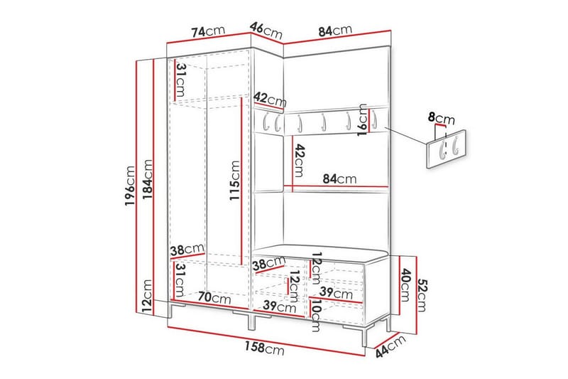 Hallmöbelset Dunvegan 158x44 cm - Mörkbrun - Möbler - Hallmöbler - Möbelset för hall & entre