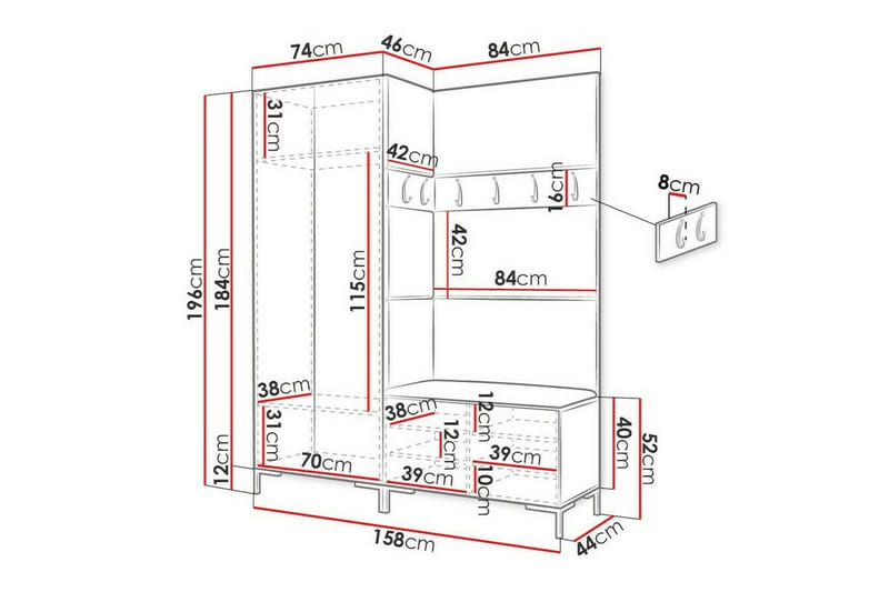 Hallmöbelset Dunvegan 158x46 cm - Brun - Möbler - Hallmöbler - Möbelset för hall & entre