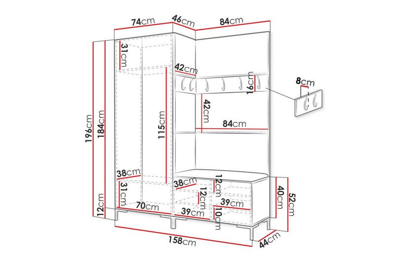 Hallmöbelset Dunvegan 158x46 cm - Vit - Möbler - Hallmöbler - Möbelset för hall & entre