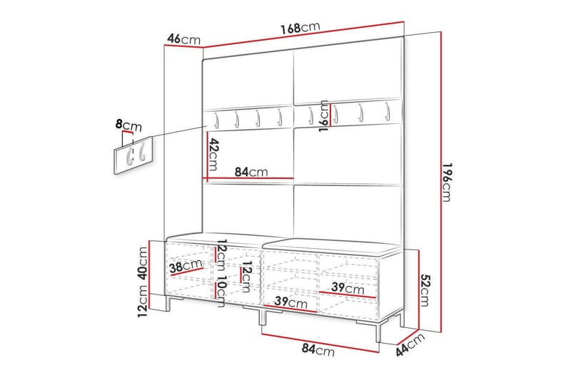 Hallmöbelset Dunvegan 168x46 cm - Brun - Möbler - Hallmöbler - Möbelset för hall & entre