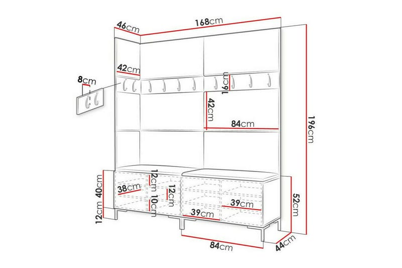 Hallmöbelset Dunvegan 168x46 cm - Brun - Möbler - Hallmöbler - Möbelset för hall & entre