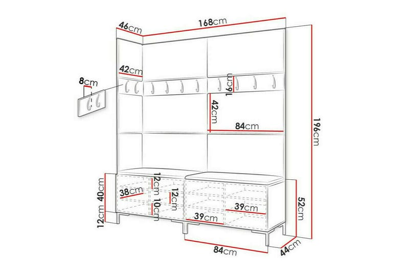 Hallmöbelset Dunvegan 168x46 cm - Mörkbrun - Möbler - Hallmöbler - Möbelset för hall & entre