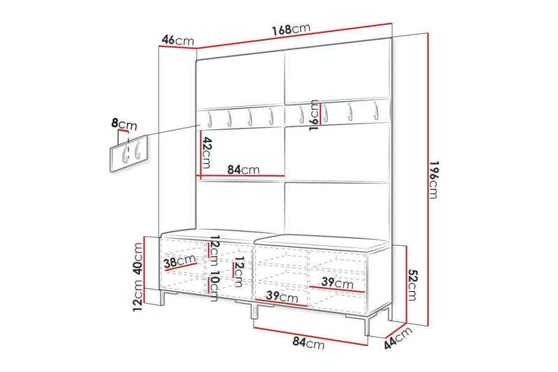 Hallmöbelset Dunvegan 168x46 cm - Svart - Möbler - Hallmöbler - Möbelset för hall & entre