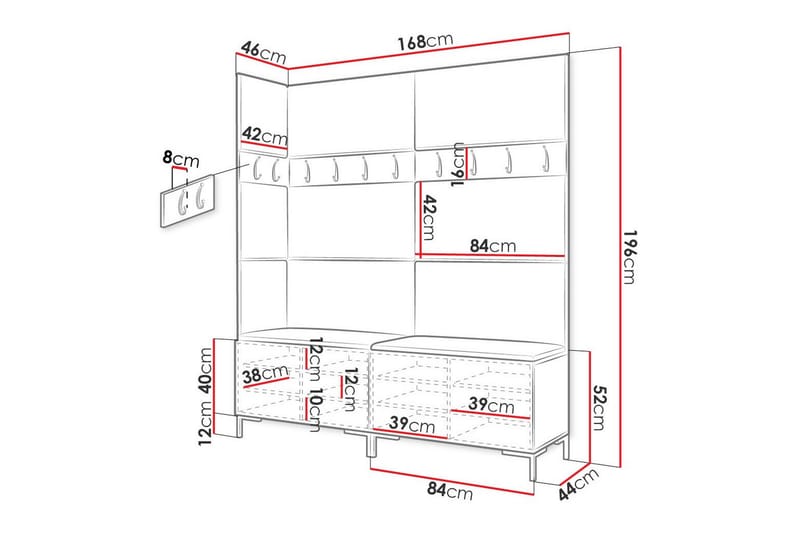 Hallmöbelset Dunvegan 168x46 cm - Svart - Möbler - Hallmöbler - Möbelset för hall & entre