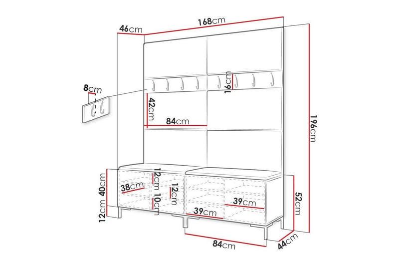 Hallmöbelset Dunvegan 168x46 cm - Vit - Möbler - Hallmöbler - Möbelset för hall & entre