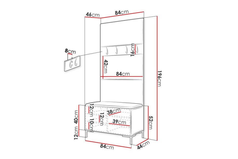 Hallmöbelset Dunvegan 84x46 cm - Svart - Möbler - Hallmöbler - Möbelset för hall & entre