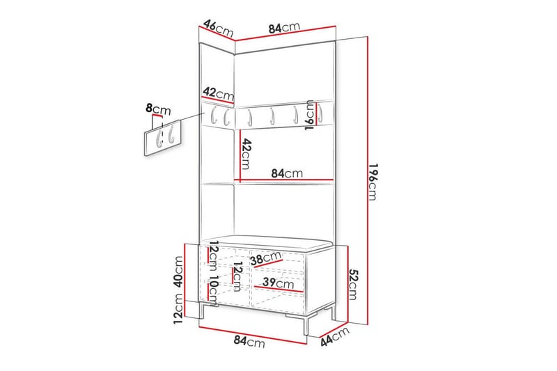 Hallmöbelset Dunvegan 84x46 cm - Svart - Möbler - Hallmöbler - Möbelset för hall & entre