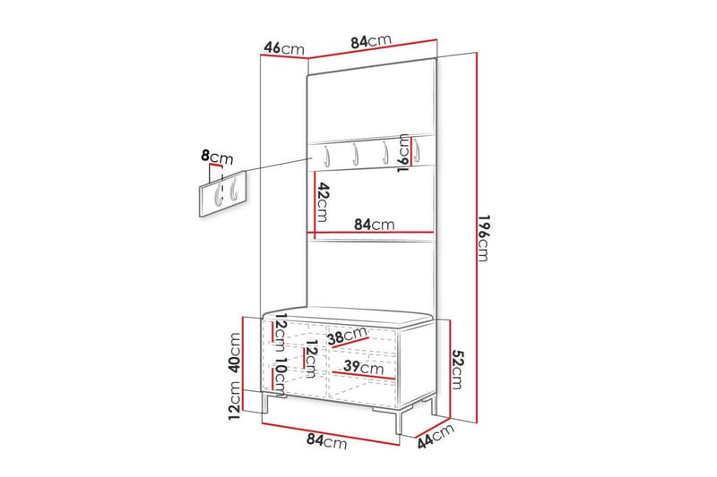 Hallmöbelset Dunvegan 84x46 cm - Vit - Möbler - Hallmöbler - Möbelset för hall & entre