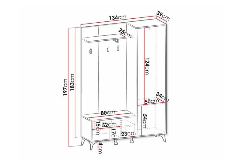 Hallmöbelset Klinkerville 134x39 cm - Svart - Möbler - Hallmöbler - Möbelset för hall & entre