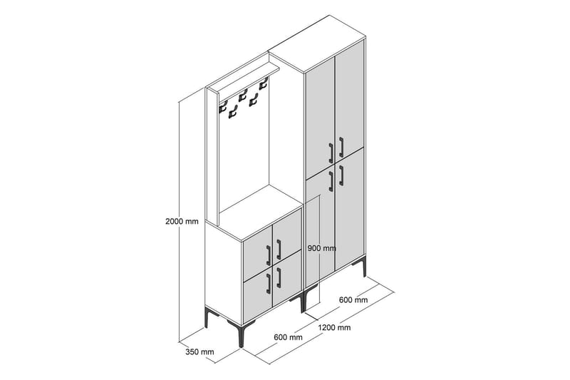 Hallmöbelset Kotzen 120 cm - Brun/Vit - Möbler - Hallmöbler - Möbelset för hall & entre