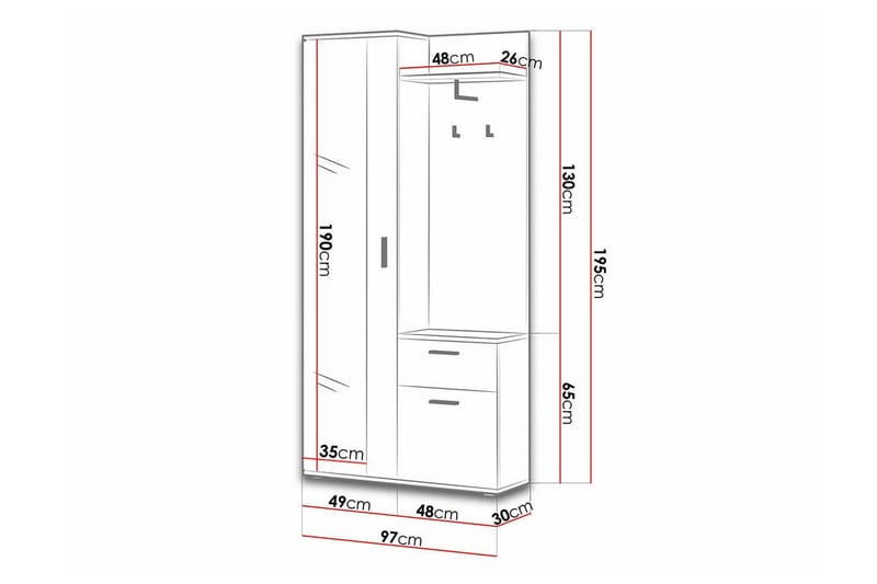 Hallmöbelset Rosehall 97x30 cm 195x - Svart - Möbler - Hallmöbler - Möbelset för hall & entre