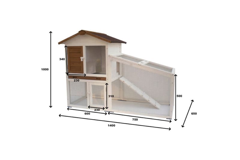 Pet Kaninbur Tommy 140x65x100 cm vit & brun 20072 - Möbler - Husdjursmöbler - Burar & transportburar