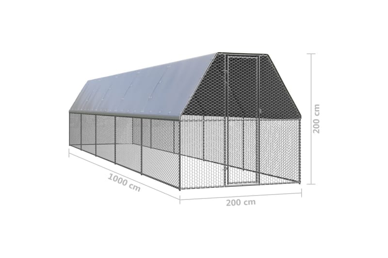 Hönsbur för utomhusbruk 2x10x2 m galvaniserat stål - Silver - Möbler - Husdjursmöbler - Burar & transportburar