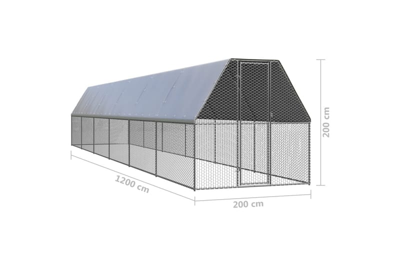 Hönsbur för utomhusbruk 2x12x2 m galvaniserat stål - Silver - Möbler - Husdjursmöbler - Burar & transportburar