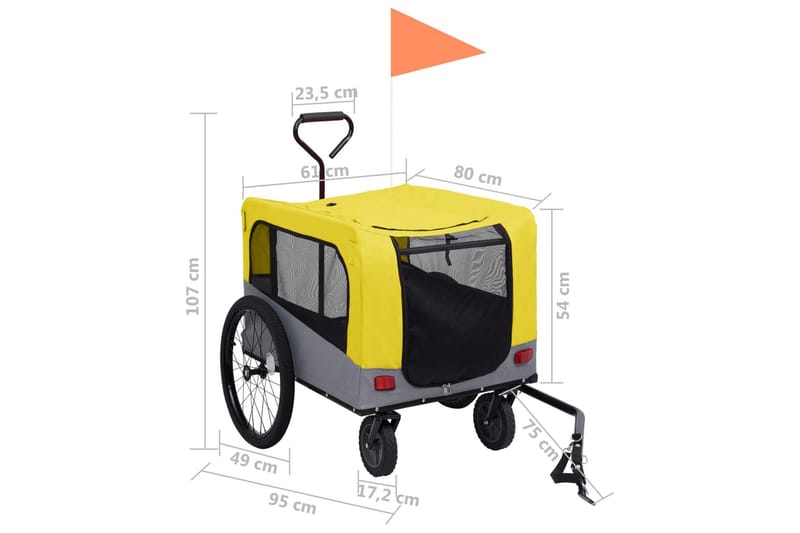 2-i-1-Cykelvagn för husdjur och joggingvagn gul och grå - Gul - Möbler - Husdjursmöbler - Hundmöbler - Hundbur & hundtransport