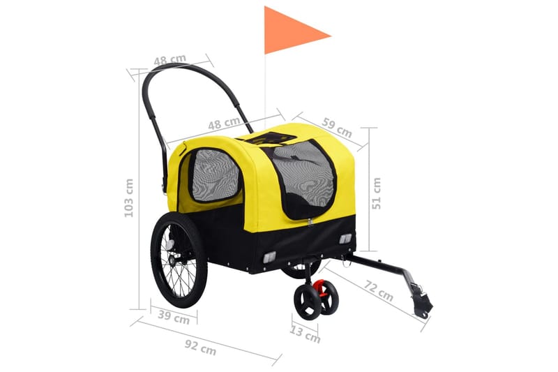 2-i-1-Cykelvagn för husdjur och joggingvagn gul och svart - Gul - Möbler - Husdjursmöbler - Hundmöbler - Hundbur & hundtransport