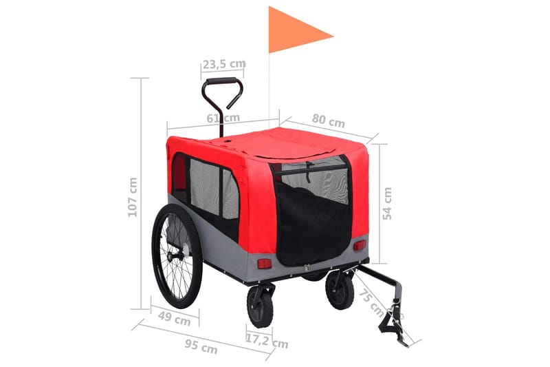 2-i-1-Cykelvagn för husdjur och joggingvagn röd och grå - Röd - Möbler - Husdjursmöbler - Hundmöbler - Hundbur & hundtransport