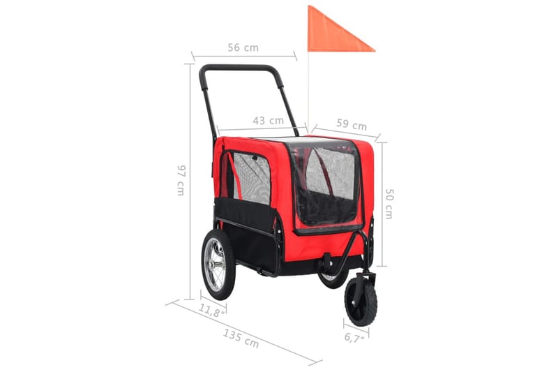 2-i-1-Cykelvagn för husdjur och joggingvagn röd och svart - Röd - Möbler - Husdjursmöbler - Hundmöbler - Hundbur & hundtransport