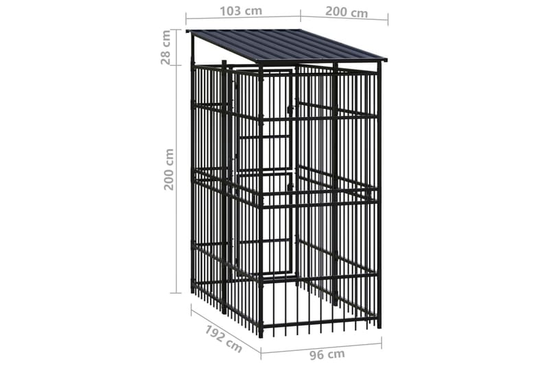 Hundgård för utomhusbruk ståltak 1,84 m² - Svart - Möbler - Husdjursmöbler - Hundmöbler - Hundtillbehör & hundaccessoarer - Hundgrind & hundstaket