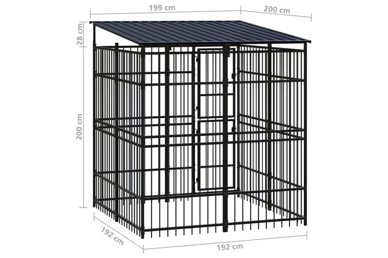 Hundgård för utomhusbruk ståltak 3,69 m² - Svart - Möbler - Husdjursmöbler - Hundmöbler - Hundtillbehör & hundaccessoarer - Hundgrind & hundstaket