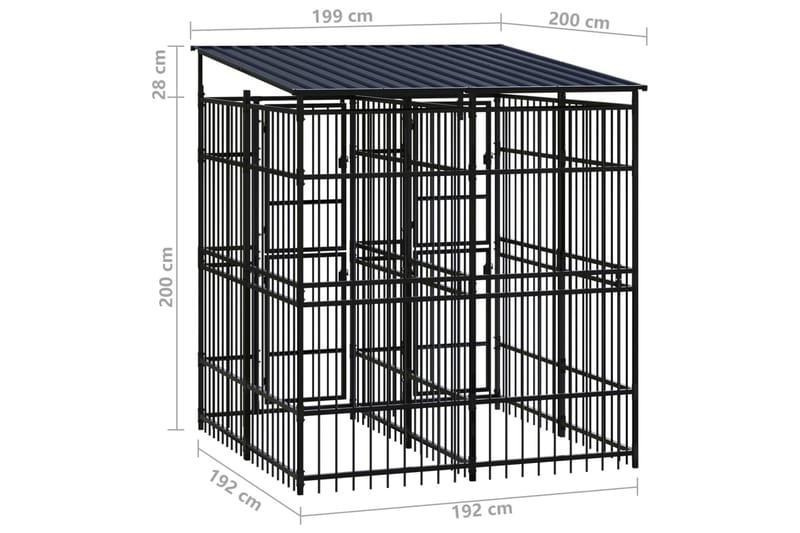 Hundgård för utomhusbruk ståltak 3,69 m² - Svart - Möbler - Husdjursmöbler - Hundmöbler - Hundtillbehör & hundaccessoarer - Hundgrind & hundstaket