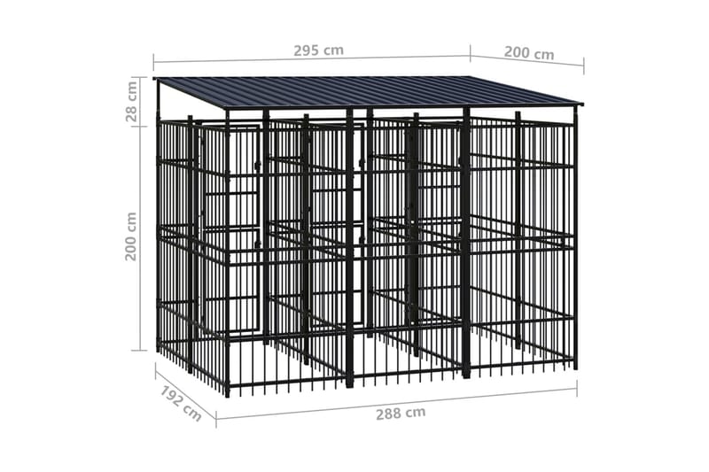 Hundgård för utomhusbruk ståltak 5,53 m² - Svart - Möbler - Husdjursmöbler - Hundmöbler - Hundtillbehör & hundaccessoarer - Hundgrind & hundstaket