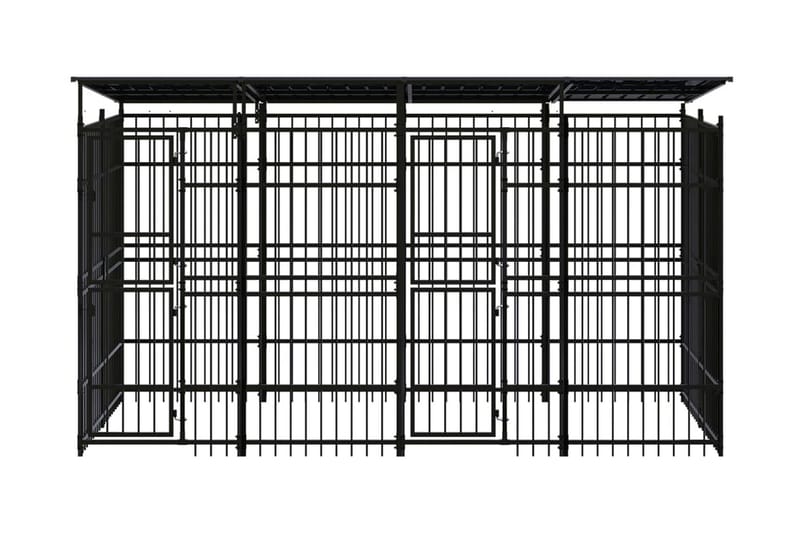 Hundgård för utomhusbruk ståltak 7,37 m² - Svart - Möbler - Husdjursmöbler - Hundmöbler - Hundtillbehör & hundaccessoarer - Hundgrind & hundstaket