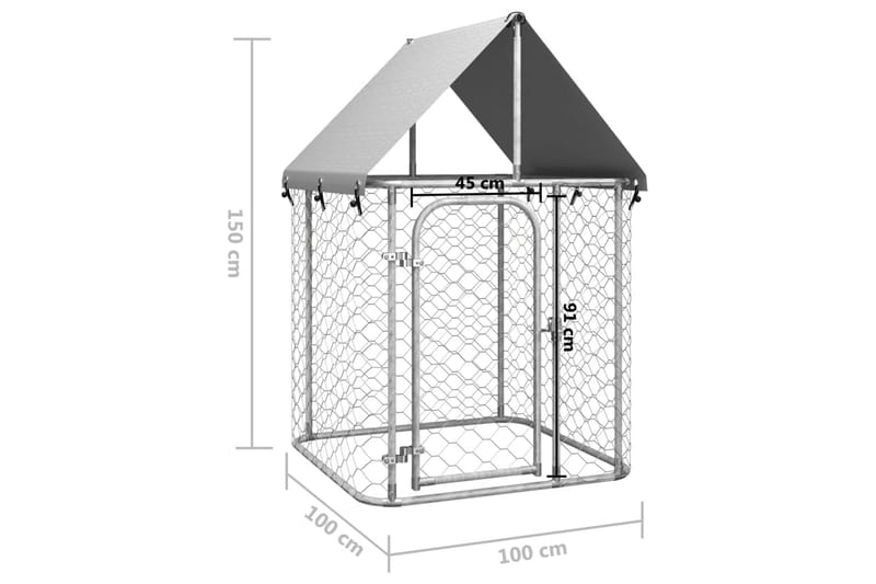 Hundgård med tak för utomhusbruk 100x100x150 cm - Silver - Möbler - Husdjursmöbler - Hundmöbler - Hundtillbehör & hundaccessoarer - Hundgrind & hundstaket