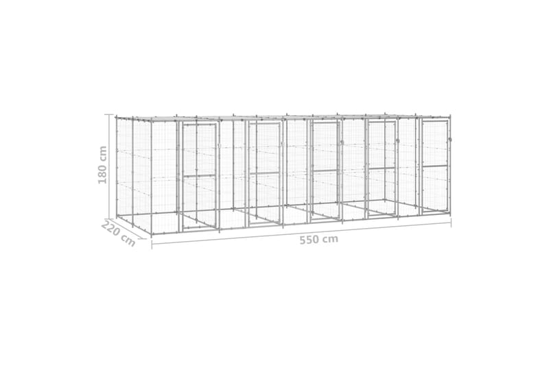 Hundgård för utomhusbruk galvaniserat stål med tak 12,1 m² - Silver - Möbler - Husdjursmöbler - Hundmöbler - Hundtillbehör & hundaccessoarer - Hundgrind & hundstaket