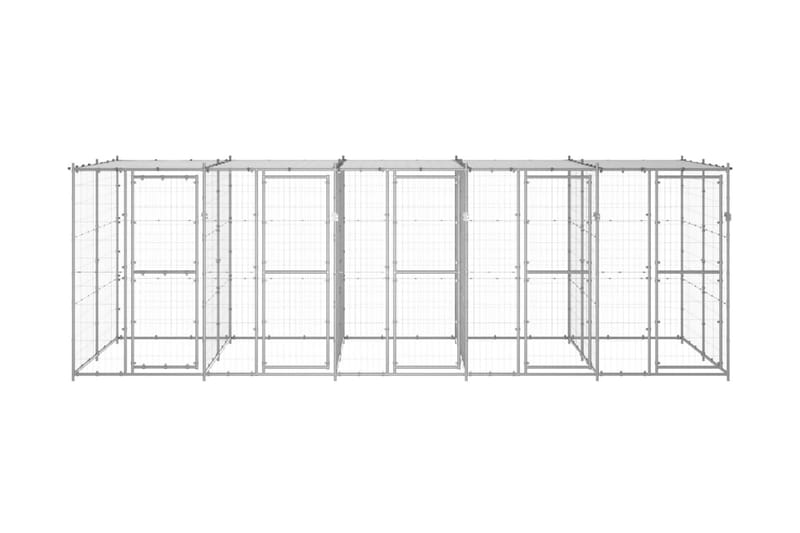 Hundgård för utomhusbruk galvaniserat stål med tak 12,1 m² - Silver - Möbler - Husdjursmöbler - Hundmöbler - Hundtillbehör & hundaccessoarer - Hundgrind & hundstaket