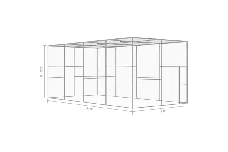 Kattbur 6x3x2,5 m galvaniserat stål - Silver - Möbler - Husdjursmöbler - Kattmöbler - Kattbur & kattväska