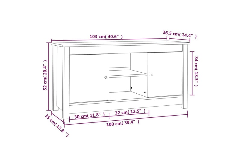 beBasic Tv-bänk 103x36,5x52 cm massiv furu - Brown - Möbler - TV- & Mediamöbler - TV bänk & mediabänk