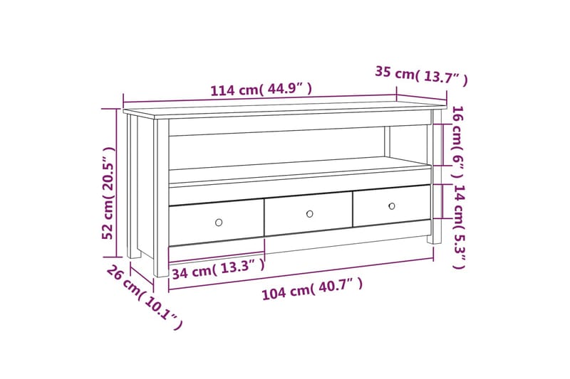 beBasic Tv-bänk 114x35x52 cm massiv furu - Brown - Möbler - TV- & Mediamöbler - TV bänk & mediabänk