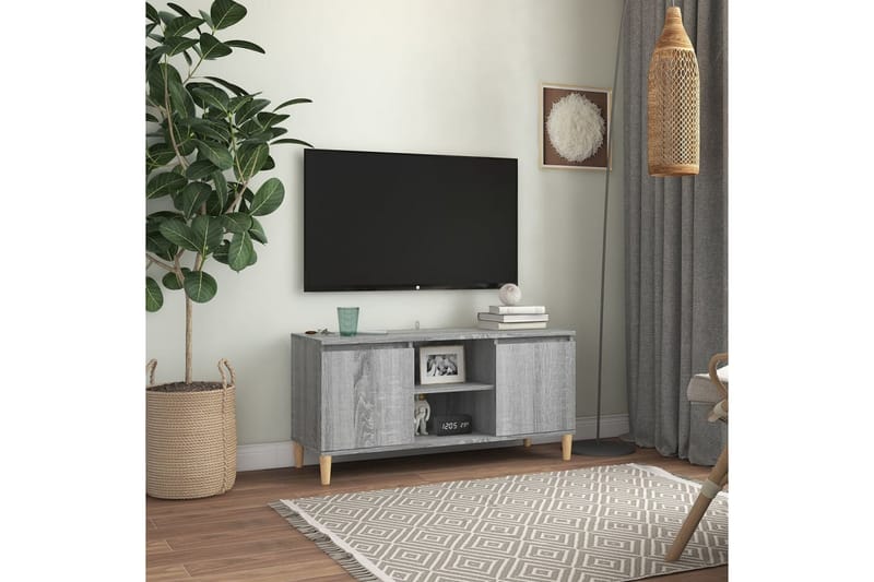 beBasic TV-bänk med massiva träben grå sonoma 103,5x35x50 cm - Grey - Möbler - TV- & Mediamöbler - TV bänk & mediabänk