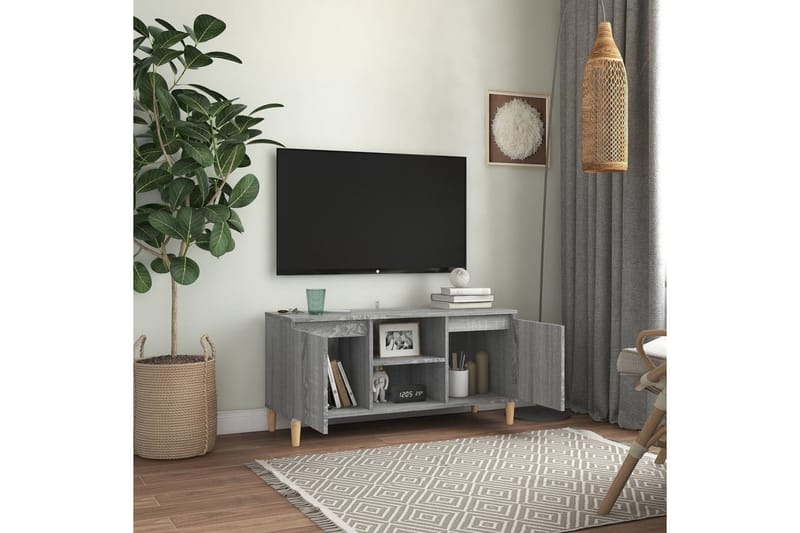 beBasic TV-bänk med massiva träben grå sonoma 103,5x35x50 cm - Grey - Möbler - TV- & Mediamöbler - TV bänk & mediabänk