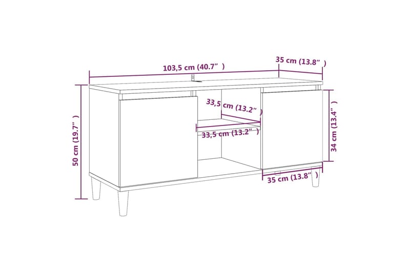 beBasic TV-bänk med massiva träben grå sonoma 103,5x35x50 cm - Grey - Möbler - TV- & Mediamöbler - TV bänk & mediabänk