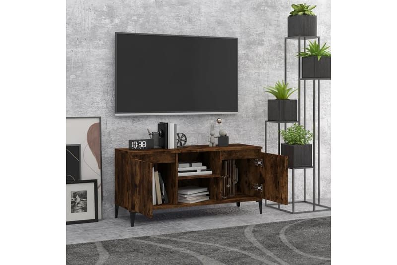 beBasic TV-bänk med metallben rökfärgad ek 103,5x35x50 cm - Brown - Möbler - TV- & Mediamöbler - TV bänk & mediabänk