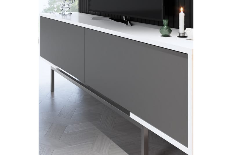 Germaine Tv-bänk 180 cm - Antracit/Vit/Silver - Möbler - TV- & Mediamöbler - TV bänk & mediabänk